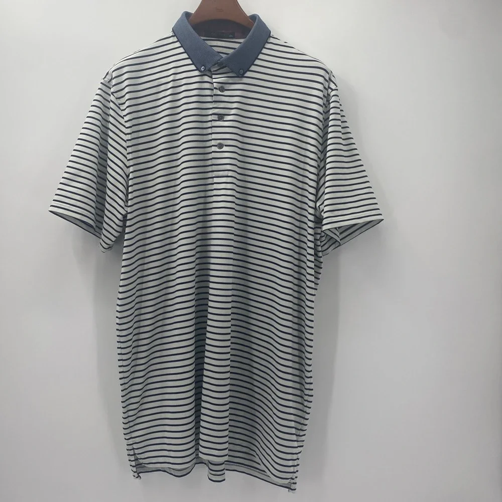 Greyson Polo Shirt Men's XXL White Navy Striped Performance Golf Rugby Stretch - Picture 8 of 9